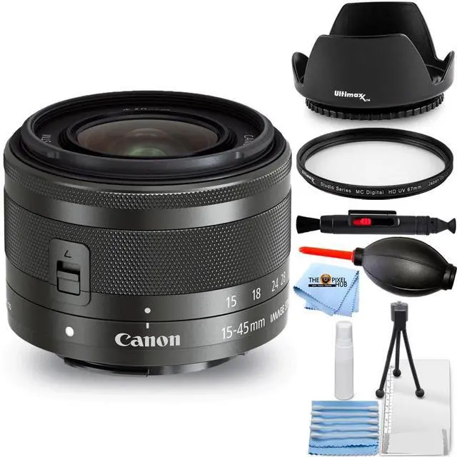Main image of Canon EF-M 15-45mm f/3.5-6.3 IS STM Lens (Graphite) 0572C002 - 7PC Accessory Kit