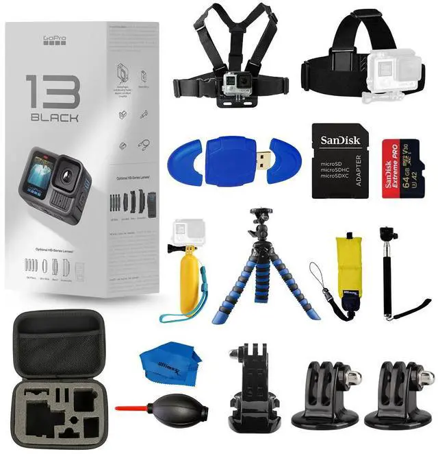 Main image of GoPro HERO 13 HERO13 Black 5.3K HDR 27MP Action Camera - 64GB Accessory Bundle