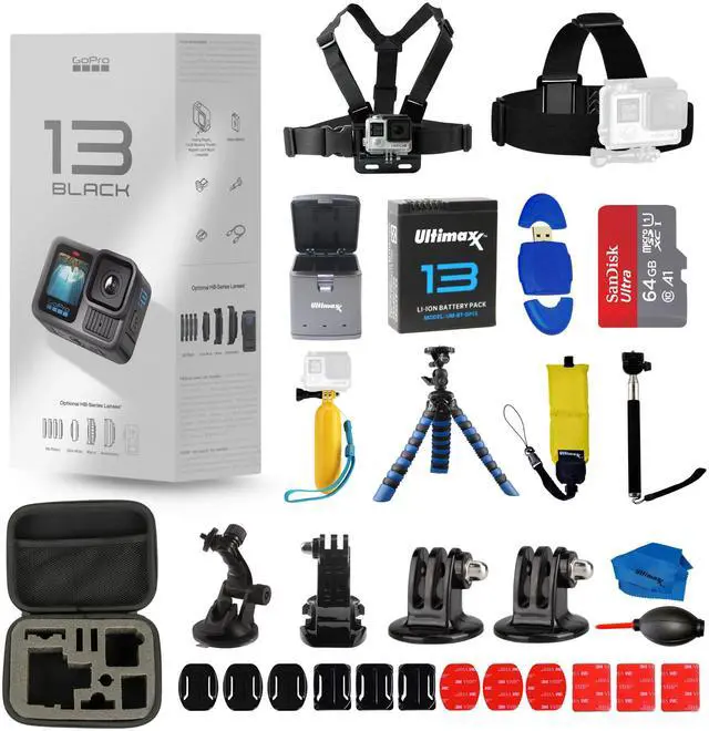Main image of GoPro HERO 13 HERO13 Black 27MP Action Camera + EXT BATT 64GB Bundle