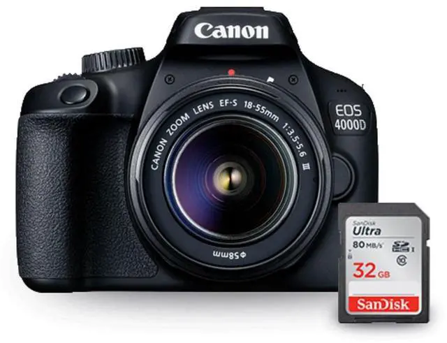 Main image of Canon EOS 4000D / Rebel T100 with EF-S 18-55mm III Lens + Sandisk Ultra 32GB SD