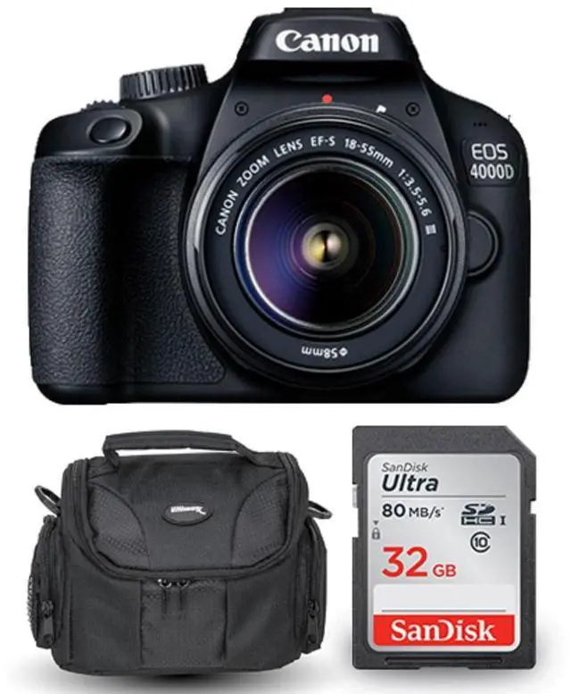 Main image of Canon EOS 4000D / Rebel T100 with EF-S 18-55mm III Lens + Sandisk 32GB SD + Case