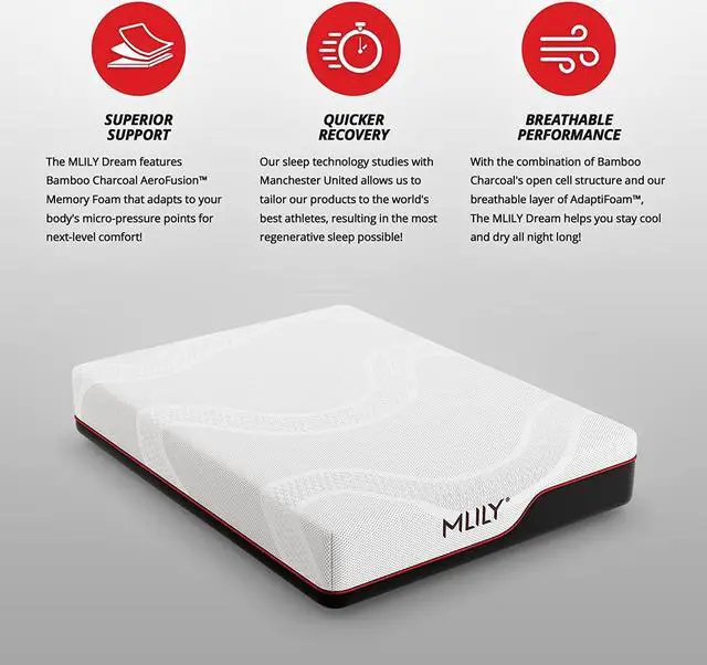 Alt view image 2 of 6 - MLILY Manchester United 12 Inch Medium Plush Memory Foam Sports Mattress | CertiPUR-US | | Made in USA