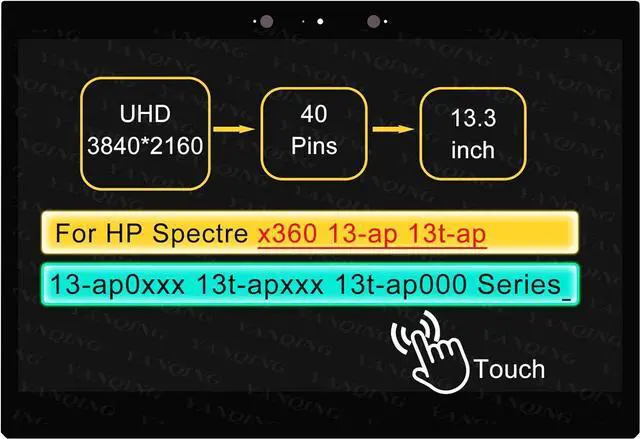 Main image of NUOLAISUN 13.3" LCD Touch Screen Replacement Digitizer Assembly for HP Spectre x360 13-ap0039nr 13-ap0043dx 13-ap0044nr 13-ap0048nr 40 pin 60HZ (UHD 3840 x 2160 Touch)