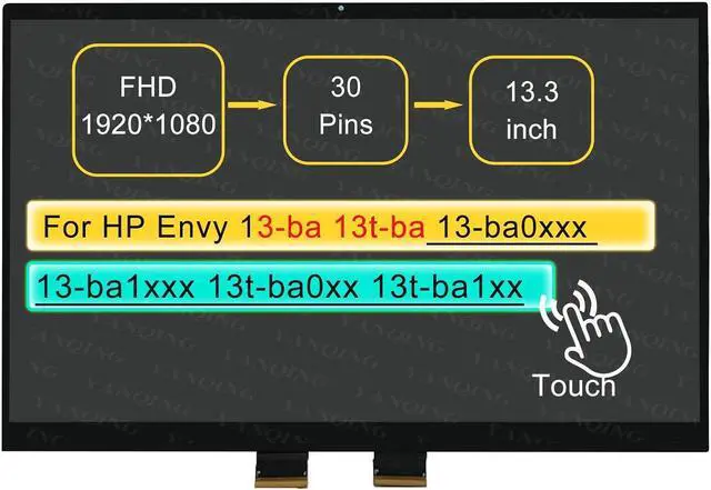 Main image of NUOLAISUN Screen Replacement for HP Envy 13-ba 13-ba0xxx 13-ba1xxx 13-ba0000 13-ba1000 30 pin FHD 1920 * 1080 13.3" LCD Touch Digitizer Assembly