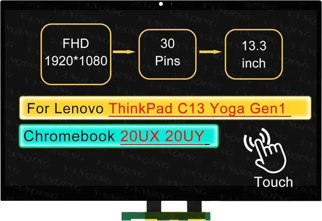 Main image of NUOLAISUN Screen Replacement for Lenovo ThinkPad C13 Yoga Gen1 Chromebook 20UX001QUS 30 pin FHD 1920 * 1080 No Bezel 13.3" LCD Touch Digitizer Assembly