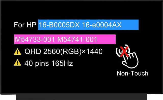 Main image of NUOLAISUN 16.1" Display Panel NE161QHM-NY1 Compatible with HP 16-B0005DX 16-e0004AX M54733-001 M54741-001 QHD 2560(RGB)×1440 40 pins 165Hz LCD Non-Touch Screen Replacement