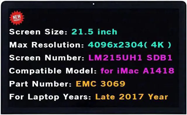 Main image of LCD Replacement LM215UH1(SD)(B1) SDB1 SD B1 for Apple iMac A1418 Mid 2017 Year EMC 3069 4K Retina 21.5" Screen Display Panel + Front Glass Cover with Adhesive