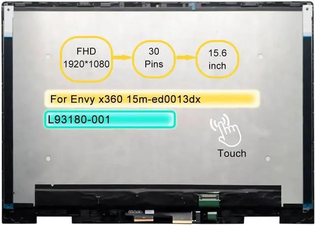 Main image of NUOLAISUN 15.6" LCD Touch Screen Replacement Assembly for HP Envy x360 15-ed NV156FHM-N4T 30 pin FHD 1920 * 1080