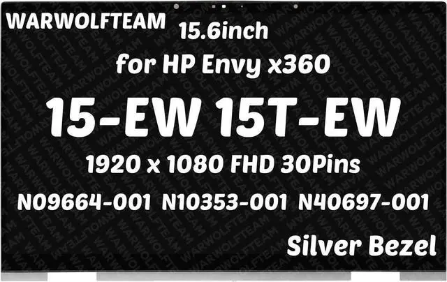 Main image of NUOLAISUN 15.6in Compatible with HP Envy x360 15-EW 15T-EW 15T-EW100 15-EW0504NA L73066-JD2 FHD 1920 x 1080 30Pins LCD Touch Screen Display Digitizer Assembly with Bezel(Silver)