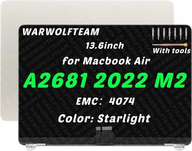 Alt view image 2 of 5 - 13.6in Compatible with MacBook Air Mac14,2 A2681 2022 M2 MLXY3LL/A MLY13LL/A 2560 x 1664 EMC 4074 LCD LED Screen Replacement Complete Assembly (Starlight)