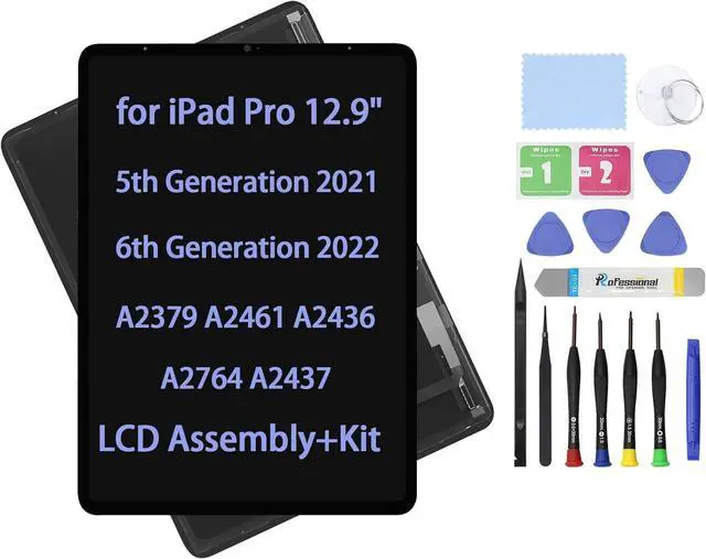 Main image of NUOLAISUN Screen Replacement for iPad Pro 12.9" 5th 6th Gen (Generation) A2379 A2461 A2436 A2764 A2437 2021 2022 Display LCD Assembly Glass Touch Digitizer Premium Repair Kit (Black)