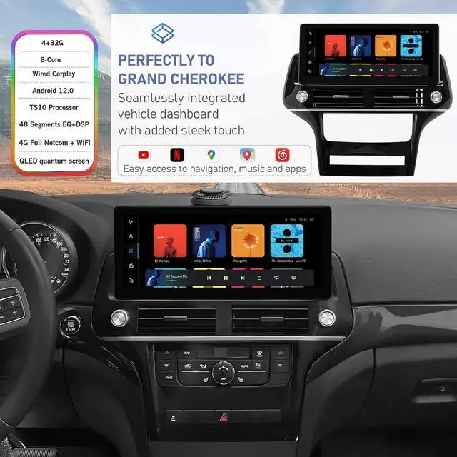 Alt view image 6 of 7 - NUOLAISUN Car Stereo Radio Dash Kit for Jeep Grand Cherokee Radio 2011-2017, 12.3" Android Head Unit TS10, 4+32G, Wireless CarPlay & Android Auto, GPS Navigation, AHD Backup Camera