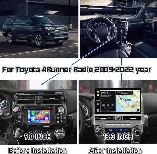Alt view image 2 of 6 - NUOLAISUN Stereo Radio Dash Kit for Toyota 4Runner Radio 2009-2022, Silver Upper 13.3" Android Head Unit TS10, 4+32G, Wireless CarPlay & Android Auto GPS Navigation AHD Backup Camera