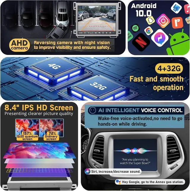 Alt view image 2 of 7 - NUOLAISUN Car Stereo Radio Dash Kit for Jeep Grand Cherokee LCD Screen 2011-2017, 8.4" Android Head Unit TS10, 4+32G, Wireless CarPlay & Android Auto, GPS Navigation, AHD Backup Camera