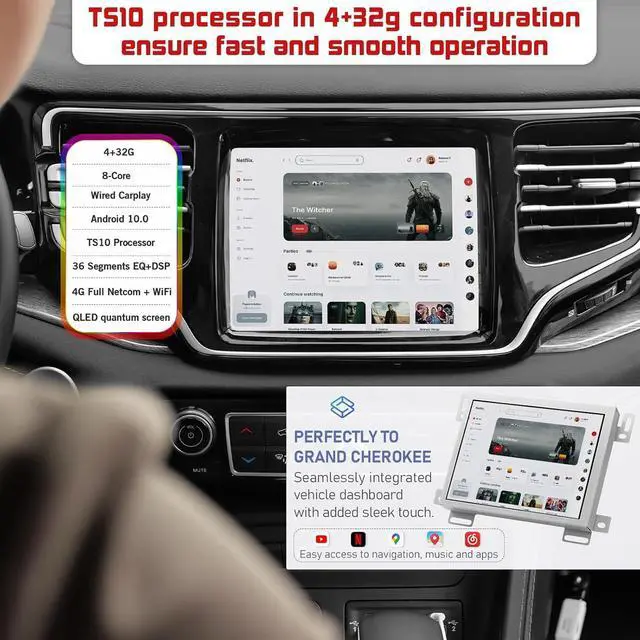 Alt view image 5 of 7 - NUOLAISUN Car Stereo Radio Dash Kit for Jeep Grand Cherokee LCD Screen 2011-2017, 8.4" Android Head Unit TS10, 4+32G, Wireless CarPlay & Android Auto, GPS Navigation, AHD Backup Camera