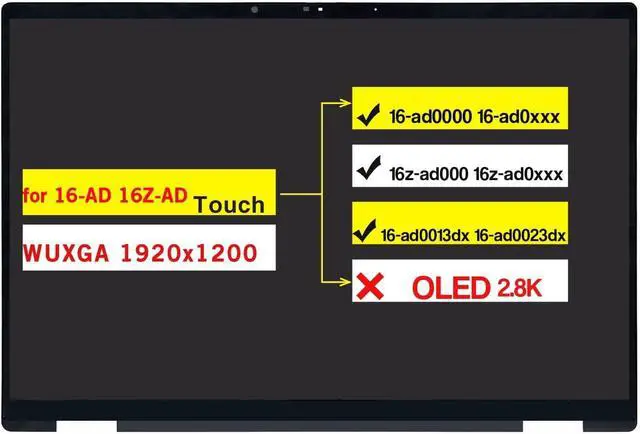 Main image of NUOLAISUN 16.0" Digitizer Assembly N86624-001 N86625-001 for HP Envy X360 2-in-1 16-AD 16Z-AD 16-ad0000 16-ad0xxx 16z-ad000 16z-ad0xxx 16-ad0013dx 16-ad0023dx 1920x1200 LCD Touch Screen Replacement