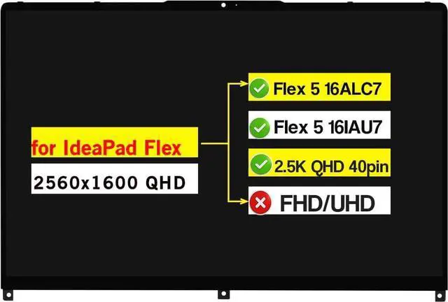 Main image of NUOLAISUN 16.0" Digitizer Assembly for Lenovo IdeaPad Flex 5 16ALC7 16IAU7 82RA 82R8 5D10S39795 5D10S39796 2.5K QHD 2560x1600 40 pin LCD Touch Screen Replacement (Not for 1920 * 1200)