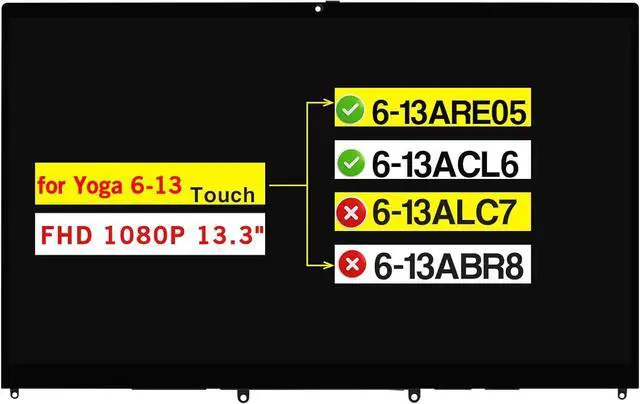 Main image of NUOLAISUN 13.3" Digitizer Assembly for Lenovo Ideapad Yoga 6-13 6-13ARE05 6-13ACL6 82FN 82ND 82ND006PUS 5D11B22390 5D11B22395 5D11C99346 5D10S39710 5D10S39754 FHD 1080P LCD Touch Screen Replacement