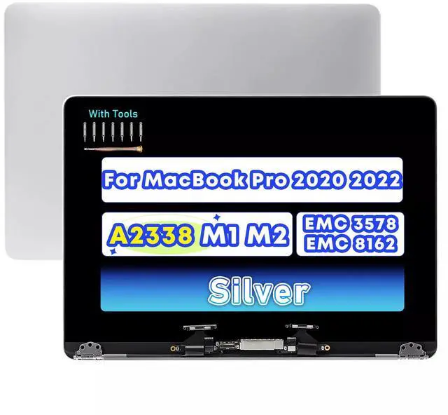 Main image of NUOLAISUN 13" Screen Replacement for MacBook Pro M1 M2 Retina A2338 2020 2022 EMC 3578 8162 MYD83 MYD92 MYDA2 MYDC2 LCD Full Screen Display Assembly (Sliver)