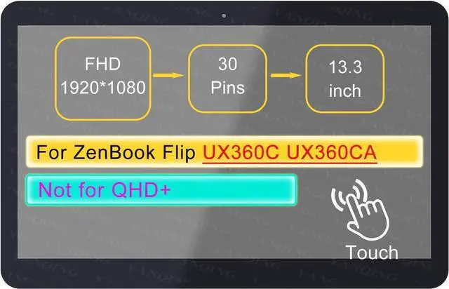 Main image of NUOLAISUN Screen Replacement for ASUS ZenBook Flip UX360C UX360CA UX360CA-AH51T 30 pin FHD 1920 * 1080 13.3" LCD Touch Digitizer Assembly