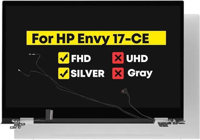 Main image of NUOLAISUN 17.3" Complete Replacement for HP Envy 17T-CE 17-CE 17M-CE 17M-CE100 17T-CE000 17M-CE0013DX 17M-CE1013DX L52653-001 L54269-001 FHD 1920 * 1080 LCD Full Top Touch Screen Digitizer (Silver)