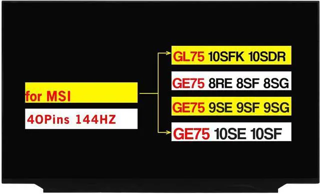 Main image of NUOLAISUN 17.3" Screen Replacement for MSI GL75 10SFK 10SDR MS-17E3 MS-17E4 MS-17E7 MS-17E2 for MSI GE75 10SF 8RE 8SF 8SG 9SE 9SF 9SG 10SE LCD Non-Touch Display Panel (40 Pins 144HZ)