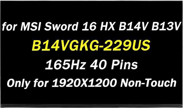 Main image of Replacement for B160UAN05.B 1920x1200 40pins 165Hz 16.0" LED LCD Screen Display Screen Panel (Only for Non-Touch Screen)
