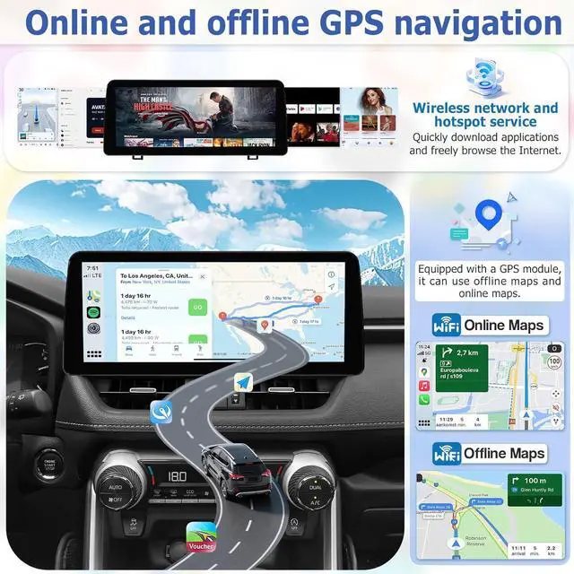 Alt view image 2 of 7 - NUOLAISUN Car Stereo Radio for Toyota RAV4 2019 2020 2021 2022 6GB+128GB 12.3" Touch Screen Car Stereo Radio with Wireless Carplay, 14 Android Auto, GPS Navigation Head Unit, Bluetooth