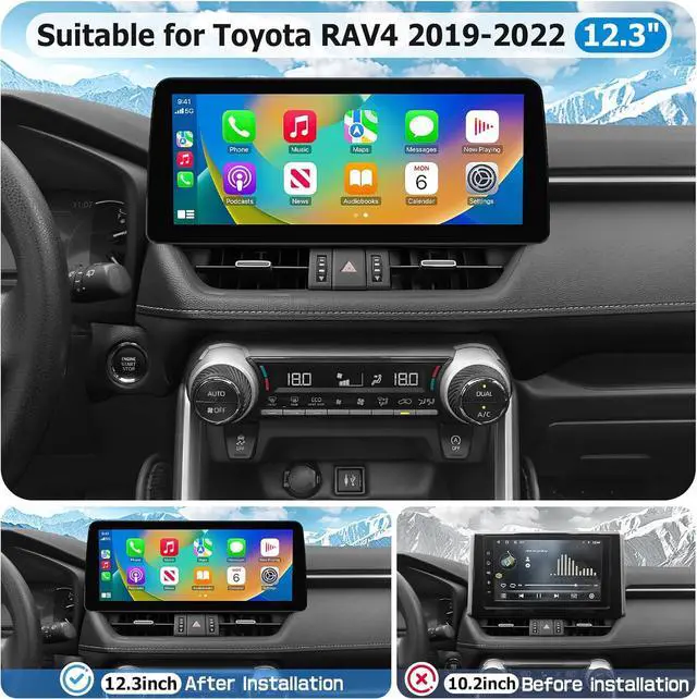 Alt view image 3 of 7 - NUOLAISUN Car Stereo Radio for Toyota RAV4 2019 2020 2021 2022 6GB+128GB 12.3" Touch Screen Car Stereo Radio with Wireless Carplay, 14 Android Auto, GPS Navigation Head Unit, Bluetooth