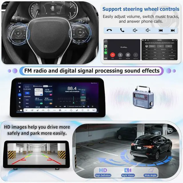 Alt view image 4 of 7 - NUOLAISUN Car Stereo Radio for Toyota RAV4 2019 2020 2021 2022 6GB+128GB 12.3" Touch Screen Car Stereo Radio with Wireless Carplay, 14 Android Auto, GPS Navigation Head Unit, Bluetooth