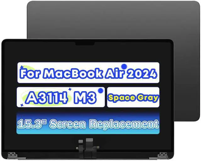 Main image of NUOLAISUN 15" Screen Replacement for MacBook Air M3 A3114 EMC 9301 EMC 8612 2024 LCD Screen Display Complete Top Assembly (Space Gray)