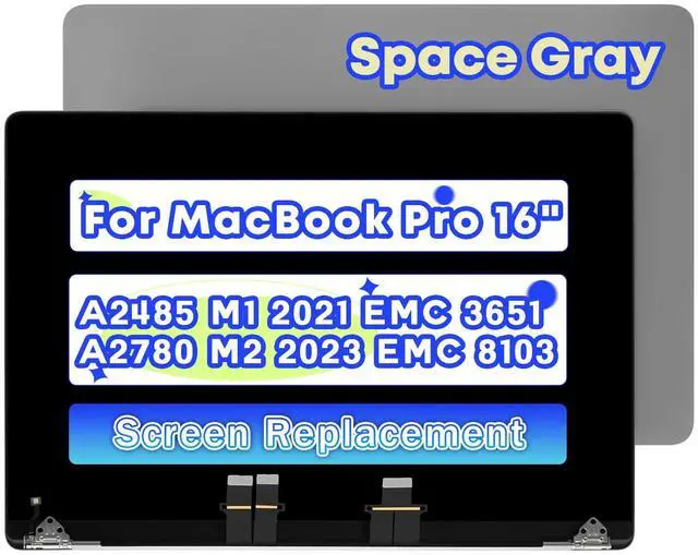 Main image of NUOLAISUN 16" Screen Replacement for MacBook Pro M1 M2 A2485 EMC 3651 A2780 EMC 8103 MK1E3LL/A MK1H3LL/A 2021 2023 LCD Display Assembly 661-21968 661-21969 (Space Gray)