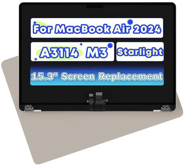 Main image of NUOLAISUN 15" Screen Replacement for MacBook Air M3 A3114 EMC 9301 EMC 8612 2024 LCD Screen Display Complete Top Assembly (Starlight)