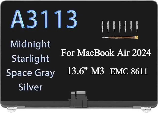 Main image of 13.6" Replacement Complete Assembly for MacBook Air Mac15,12 A3113 2024 M3 MRXN3xx/A MRXQ3xx/A 2560 x 1664 EMC8611 LCD Screen Digitizer (Silver)