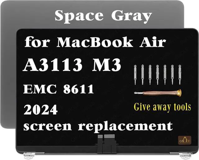 Main image of A3113 Screen Replacement for MacBook Air M3 A3113 2024 13.6 inch EMC 8611 Mac15 MRXN3 MRXQ3 MRXV3LL/A MRXW3LL/A Full LED LCD Screen Display Assembly (Space Gray)