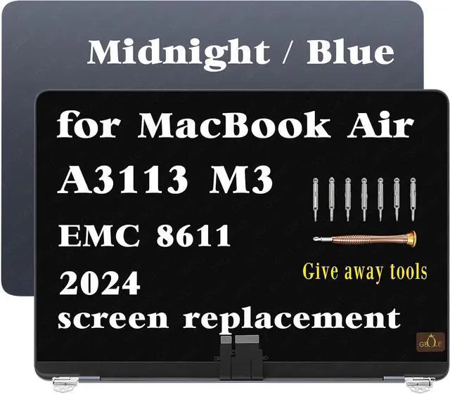 Main image of A3113 Screen Replacement for MacBook Air M3 A3113 2024 13.6 inch EMC 8611 MRXN3 MRXQ3 Mac15 MRXV3LL/A MRXW3LL/A Full LED LCD Screen Display Assembly (Midnight/Blue)