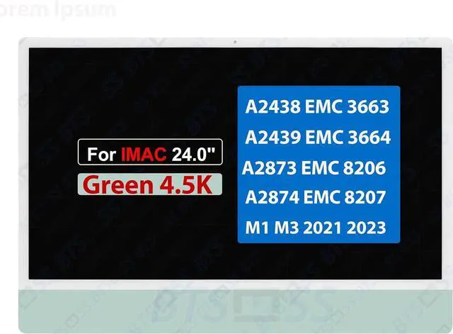 Main image of 24.0" Screen Replacement for iMac A2438 A2439 A2873 A2874 M1 M3 2021 2023 All in One Retina EMC 3663 3664 8206 8207 LG204A-215 661-16569 661-35876 4.5K LCD Display Digitizer Assembly (Green)