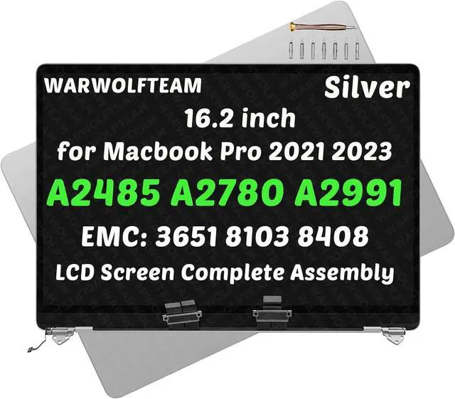 Main image of 16.2" Compatible with MacBook Pro Retina M1 M2 M3 2021 2023 A2485 EMC 3651 A2780 EMC 8103 A2991 EMC 8408 661-21968 661-32187 LCD Screen Display Replacement Complete Assembly(Silver)