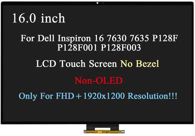 Main image of 16" For Dell Inspiron 16 7630 7635 2-in-1 P128F003 LCD Touch Screen Replacement