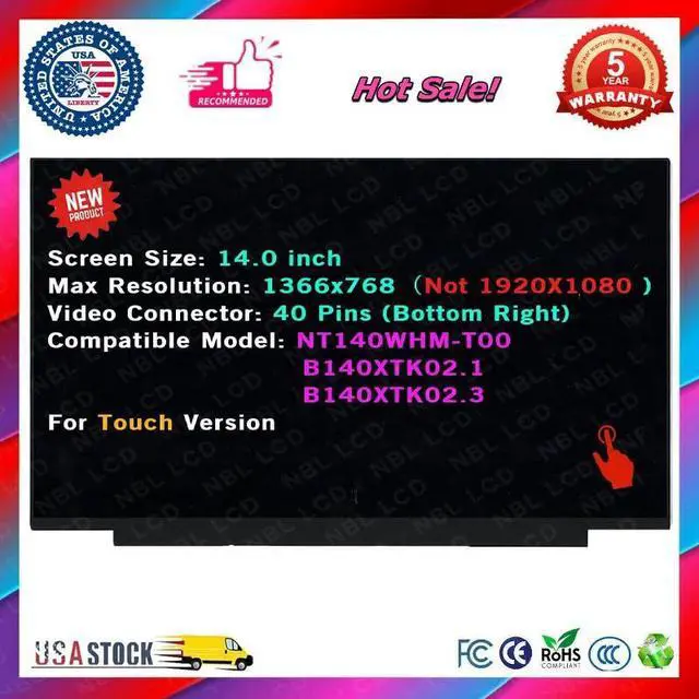 Main image of B140XTK02.1 B140XTK02.0 NEW LCD Screen Display w/ Touch For HP Chromebook 14in