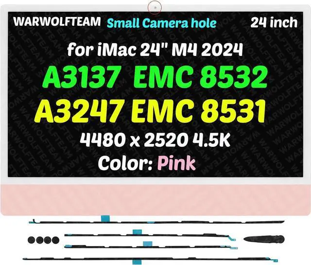 Main image of Compatible with iMac A3137 A3247 M4 2024 All in One Retina EMC 8532 EMC 8531 24" 23.5 inch 4.5K LCD Screen Display Replacement Assembly LM235UH1-SDE1 Camera: 0.6CM(Pink)