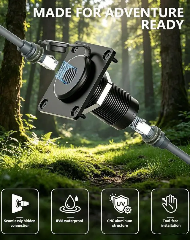 Alt view image 3 of 7 - Gen 3 Aluminum Pass Through Wall Socket , IP68 Waterproof Panel RJ45 Port | Multi-Vehicle: RV Camper Boat Trailer Off-Grid, Tool-Free Plug-and-Play Installation ,Hidden Cable Design,Low Signal Loss
