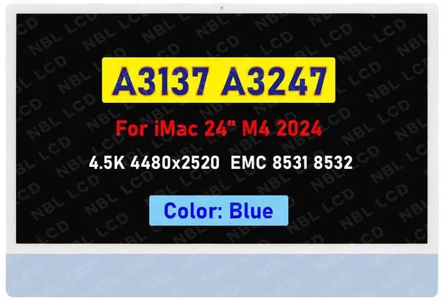 Main image of New For iMac A3137 A3247 24" M4 2024 4.5K LCD Screen Replacement Display Blue