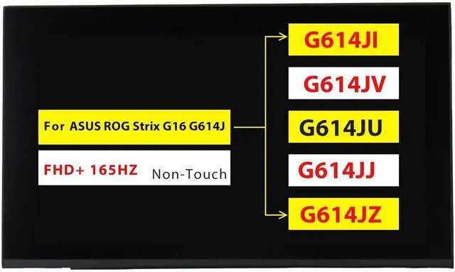 Main image of Screen Replacement for ASUS ROG Strix G16 2023 G614J G614JI G614JV G614JU | G614JJ G614JZ G614JV-AS73 16.0" WUXGA 1920x1200 40 Pin 165Hz Matte IPS LCD Non-Touch Display
