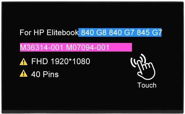 Main image of Screen Replacement for HP Elitebook 840 G8 840 G7 845 G7 | M36314-001 M07094-001,14.0" LCD Touch Display Panel HD FullHD 1920 *1080 40 pin 60Hz