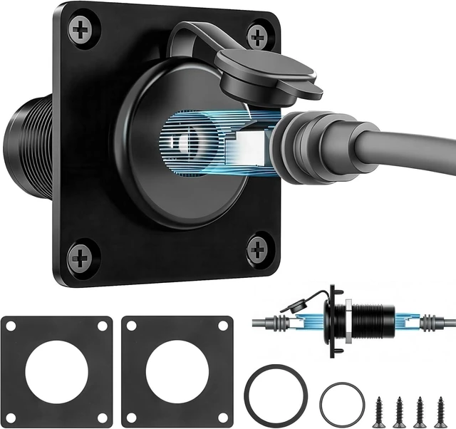 Main image of Aluminum RJ45 Pass Through Wall Socket for Starlink Gen 3 IP68 Waterproof Multi-Vehicle: RV Camper Boat Trailer Off-Grid, Tool-Free Plug-and-Play Installation ,Hidden Cable Design,Low Signal Loss