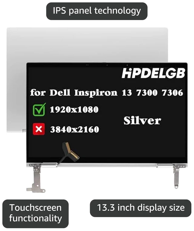 Alt view image 3 of 3 - Replacement for 13 7300 7306 2-in-1 P124G P124G002 LCD Touch Display Screen Assembly 13.3" 1920x1080 FHD IPS Silver