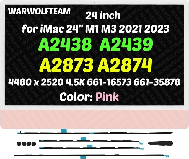 Main image of Compatible with iMac A2438 A2439 A2873 A2874 M1 M3 2021 2023 All in One Retina EMC 3663 3664 8206 8207 24" 4.5K LCD Display Screen Assembly LG204A-215(661-16573 661-35878 Pink)
