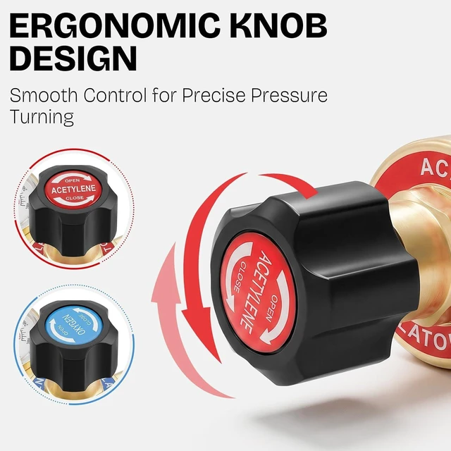Alt view image 2 of 7 - Oxygen Acetylene Regulator Set, CGA540 & CGA200, Compatible with V-Style Torch Cutting, Heavy-Duty Gas Welding Pressure Regulators with T-Handle Adjustments