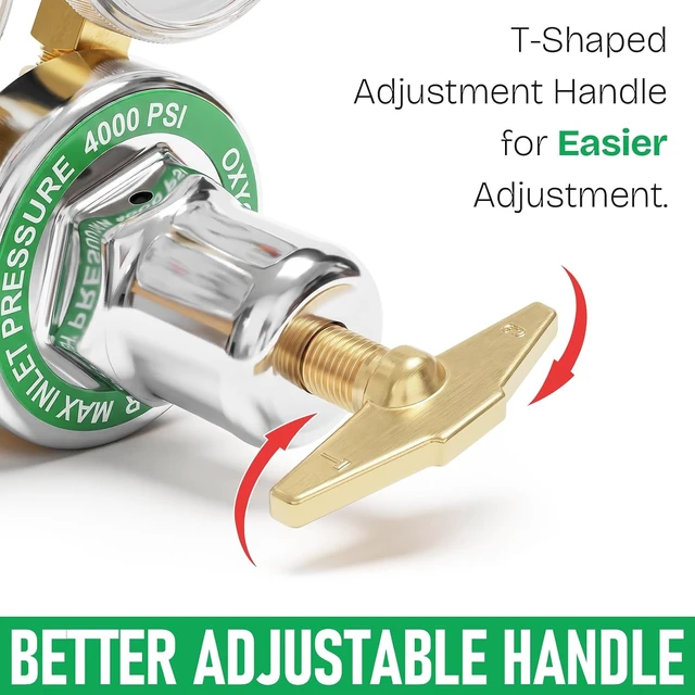 Alt view image 3 of 7 - Oxygen Acetylene Regulator Set, CGA540 & CGA510, Compatible with V-Style Torch Cutting, Heavy-Duty Gas Welding Pressure Regulators with T-Handle Adjustments